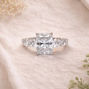 Sterling Silver CZ Emerald Cut Statement Ring Size 10